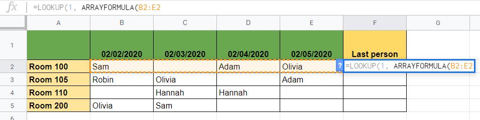 Tìm giá trị cuối của mỗi hàng | Google Sheets